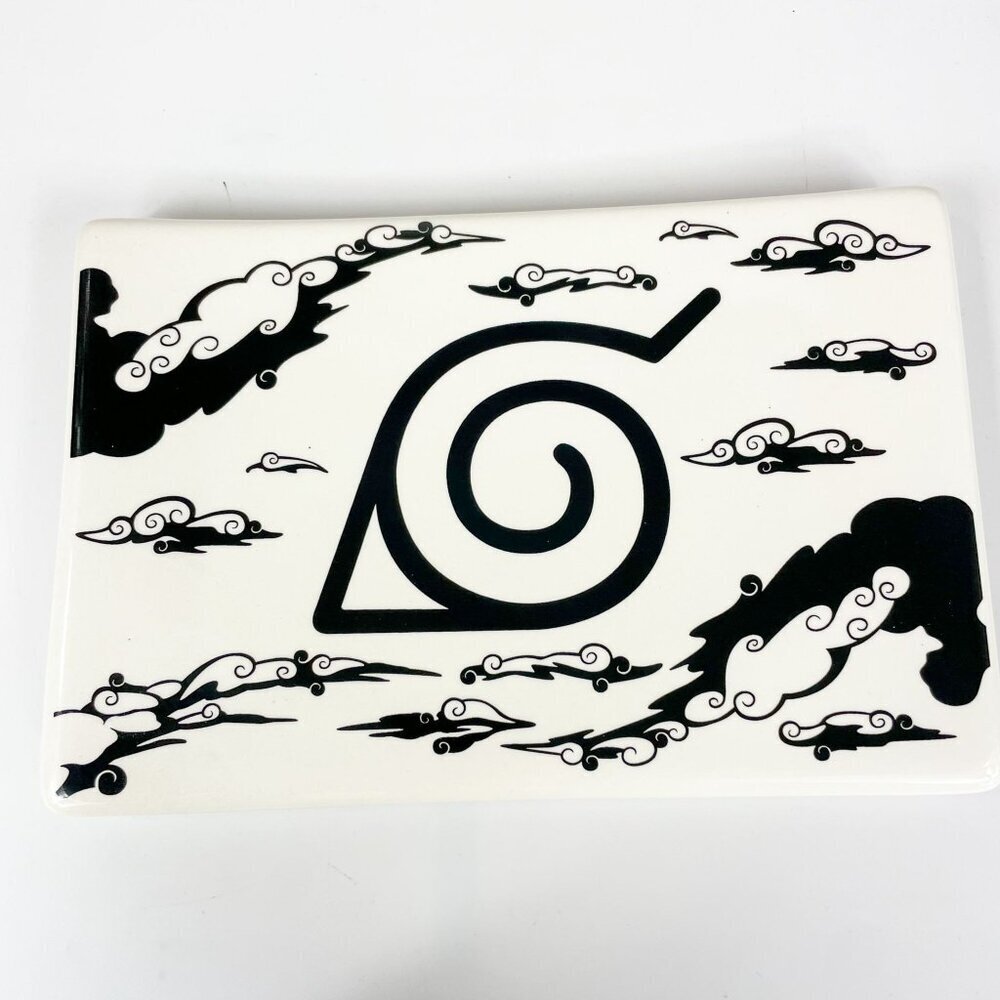 Naruto Shippuden Ceramic Sushi Tray Plate Hidden Leaf Village Symbol Black White